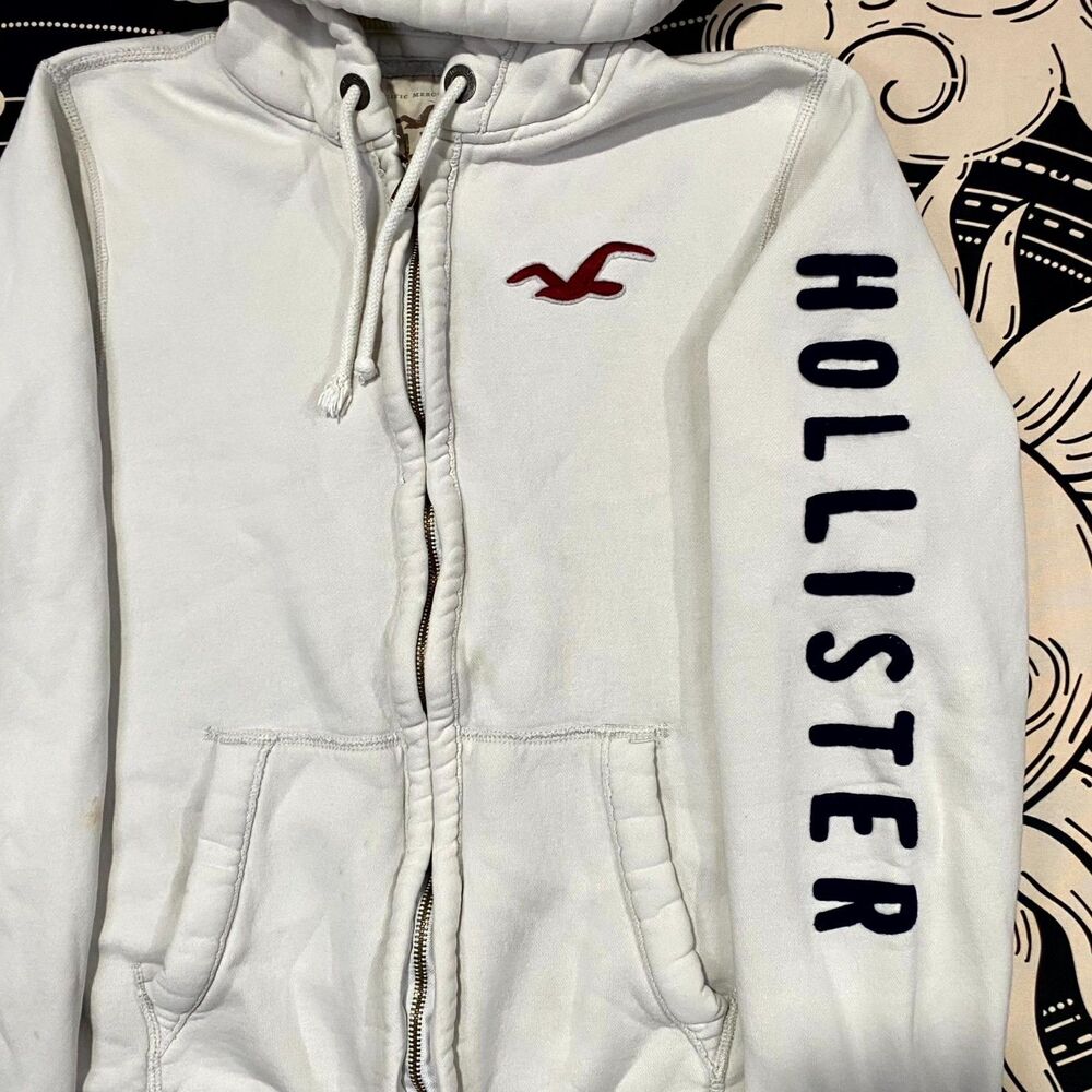 Hollister Hoodie Men's XL White Full-Zip Performance Gym Running Fleece-Lined - Picture 2 of 9